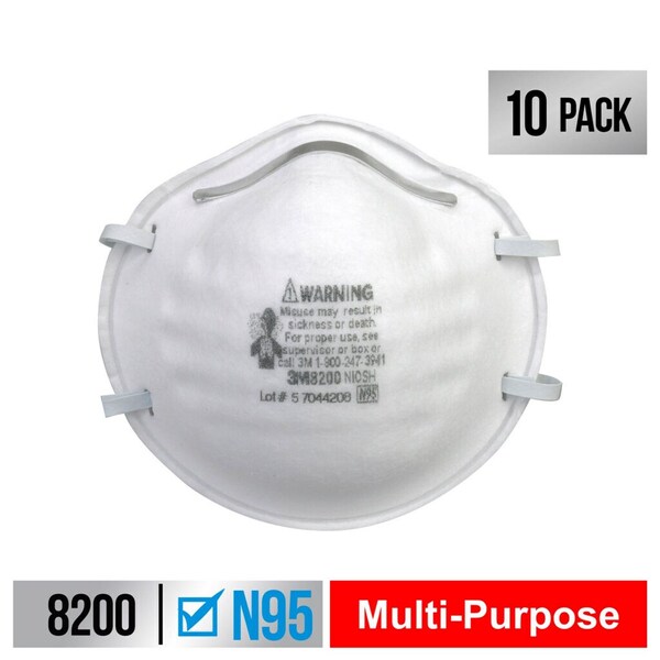 Scotch 3M N95 Sanding and Fiberglass Respirator White 10 pc - 8200H10-DC