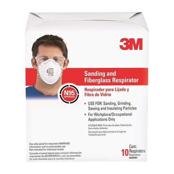 Scotch 3M N95 Sanding and Fiberglass Respirator White 10 pc - 8200H10-DC