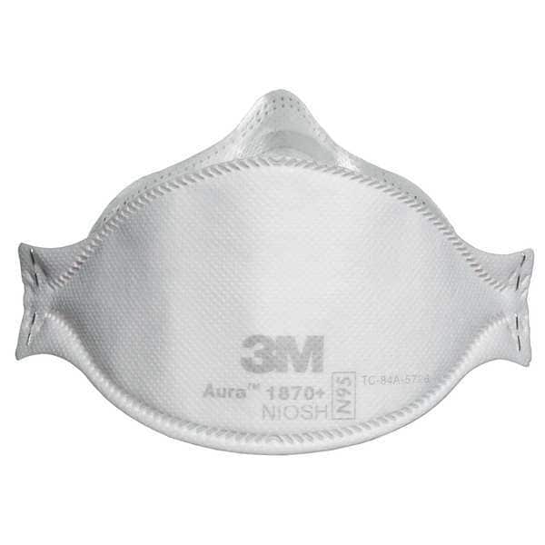 3M Disposable Respirator, N95, Flat-Fold, Dual, Non-Adjustable, Metal Nose Clip, M - 1870+