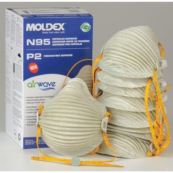 Moldex N95 Disposable Respirator, Molded Nose Bridge, Dual Headstrap/Adjustable, Gray, M/L, Pack of 10 - 4600