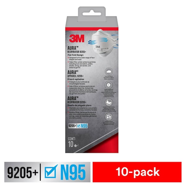 3M 3M Aura N95 Dust Protection Particulate Respirator 9205+ White 10 pk - 9205P-10-DC