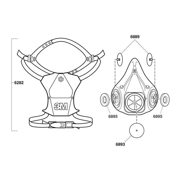 3M Low Maintenance Half Mask Respirator, Thermoplastic Elastomer, Bayonet, Size M - 6200DD