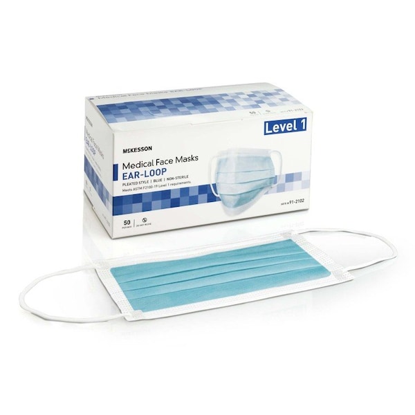 Mckesson ASTM Level 1 Medical Face Masks, Blue, 500PK - 91-2102