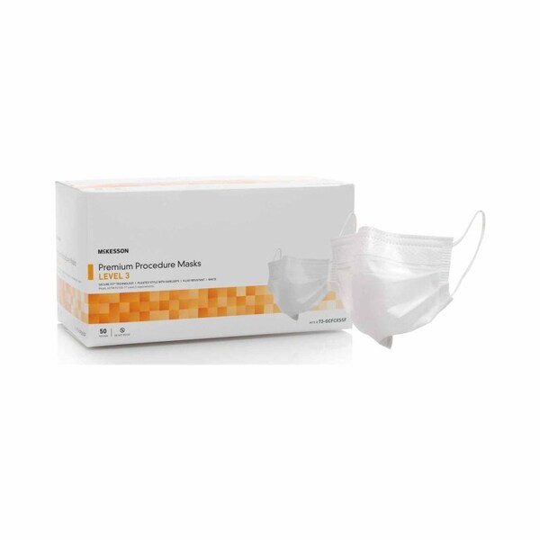 Mckesson Procedure Mask Pleated Earloops One Size Fits Most White NonSterile ASTM Level 3 Adult, 500PK - 73-GCFCXSSF