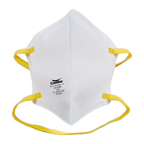 Zoro Select Disposable Respirators, N95, Flat-Fold, Dual, Non-Adjustable, Molded Nose Bridge, Universal - 56JZ89