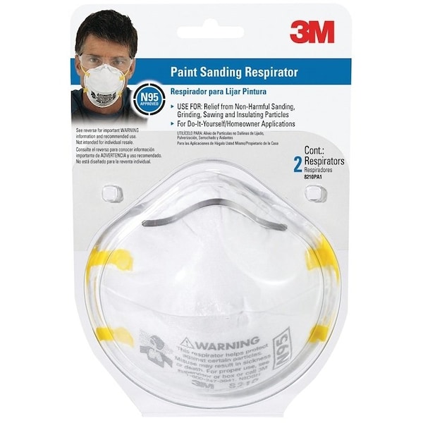 3M TEKK Protection 8210PA1A8654 Paint Sanding Respirator, N95 Filter Class, White - 8210PA1-A2/8654