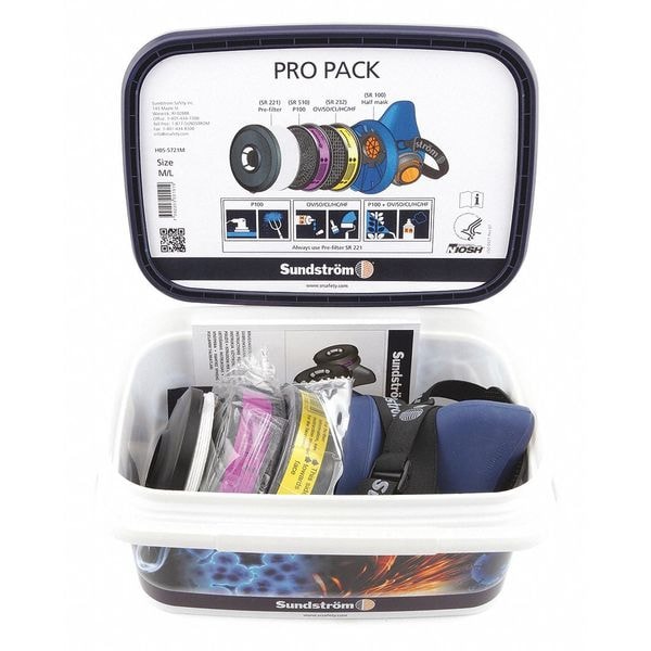 Sundstrom Safety Half Mask Respirator Kit, SR 100, SR 229, SR 221x5 Series, Snap-In Gasket, Size M - PRO PACK M/L