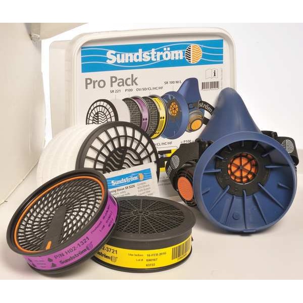 Sundstrom Safety Half Mask Respirator Kit, SR 100, SR 229, SR 221x5 Series, Snap-In Gasket, Size M - PRO PACK M/L