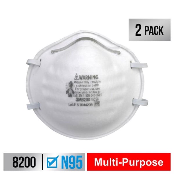 Scotch 3M N95 Sanding and Fiberglass Respirator White 2 pk - 8200H2-C