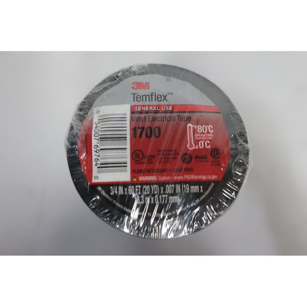 3M Temflex Paquete de 10 Rollos de Cinta Eléctrica de Vinilo Negro 3/4in x 60ft - Cinta Selladora 1700