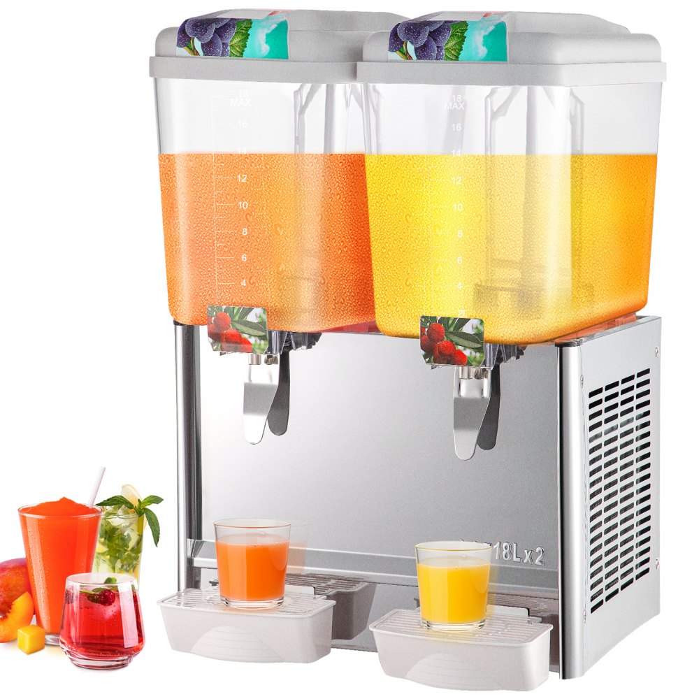 VEVOR 110V Commercial Beverage Dispenser,9.5 Gallon 36L 2 Tanks Juice Dispenser Commercial,18 Liter Per Tank 300W Stainless Steel Food Grade Material Ice Tea Drink Dispenser Equipped with Thermostat Controller - YLJHSLYJ18LX2SG01V1