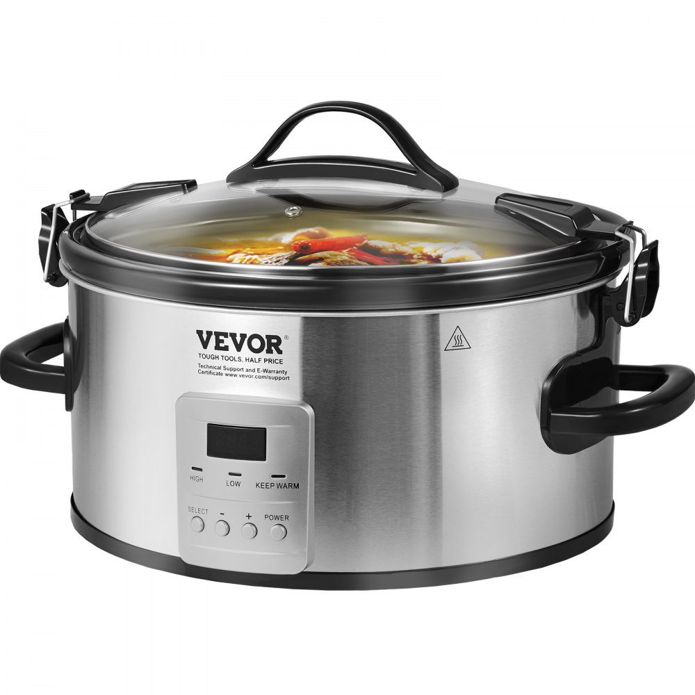 VEVOR Slow Cooker, 7QT 280W Electric Slow Cooker Pot with 3-Level Heat Settings, Digital Slow Cookers with Locking Lid, 20 Hours Max Timer, Ceramic Inner Pot for Commercial/Home Use - DGMDGTC7QT34568YKV1