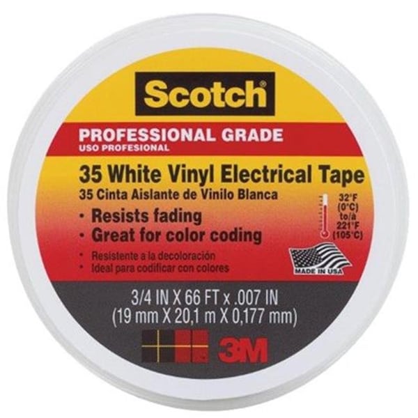 3M 812196 0.75 pulgadas x 66 pies Cinta Eléctrica de Grado Profesional; Blanco - 812196