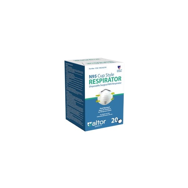 Altor Safety Cup Respirator, N95, Molded, Dual, Non-Adjustable, Molded Nose Clip, L - 62210
