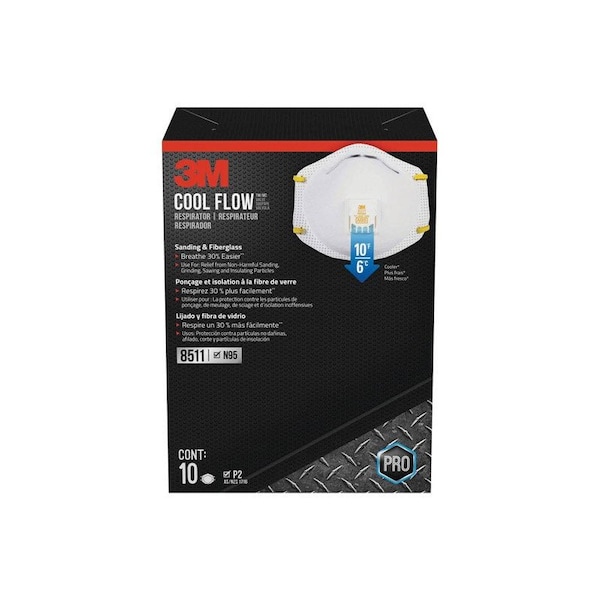 Scotch 3M N95 Sanding and Fiberglass Cup Disposable Respirator Pro-Series Valved White 10 pc - 8511HB1-C-PS