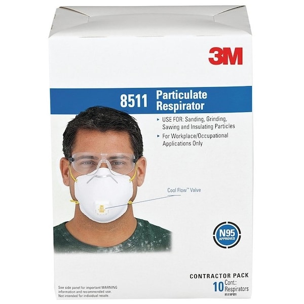 3M TEKK Protection Disposable Valved Respirator Mask, N95 Filter Class, 95  Filter Efficiency - 8511PB1-A/8511