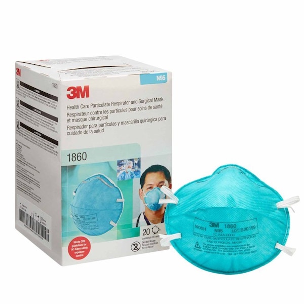 3M Particulate Respirator, Surgical Mask Medical N95 Cup Elastic Strap ASTM F1862 Adult, 120PK - 1860
