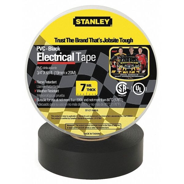 Cinta eléctrica Stanley, 3/4 x 66 ft., 7 mil, Negro - 3ZGJ6