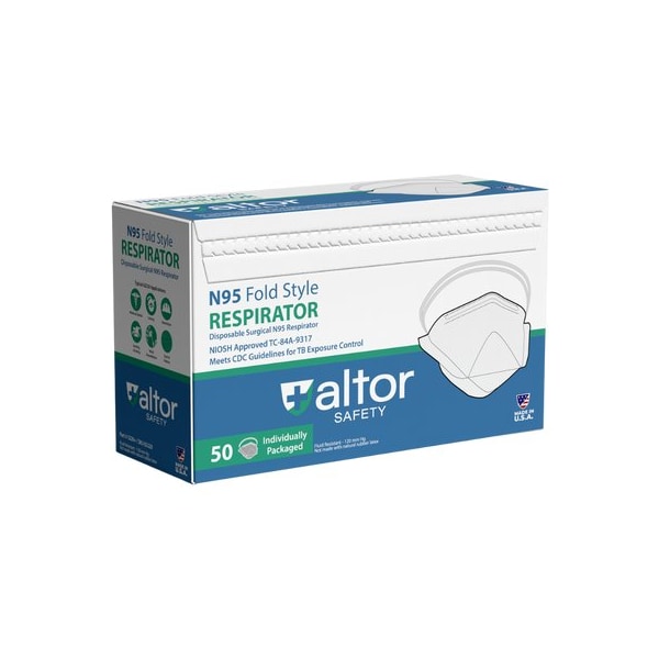 Altor Safety Fold Respirator, N95, Flat-Fold, Dual, Non-Adjustable, Molded Nose Clip, Universal - 62220