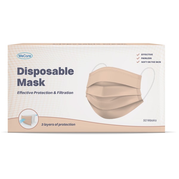 Wecare Disposable Face Mask, 3, Nude, Universal, 50 PK - WMN100023