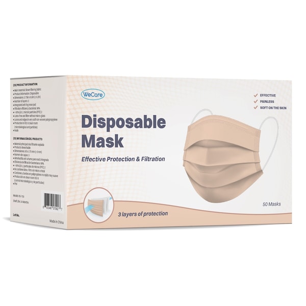 Wecare Disposable Face Mask, 3, Nude, Universal, 50 PK - WMN100023