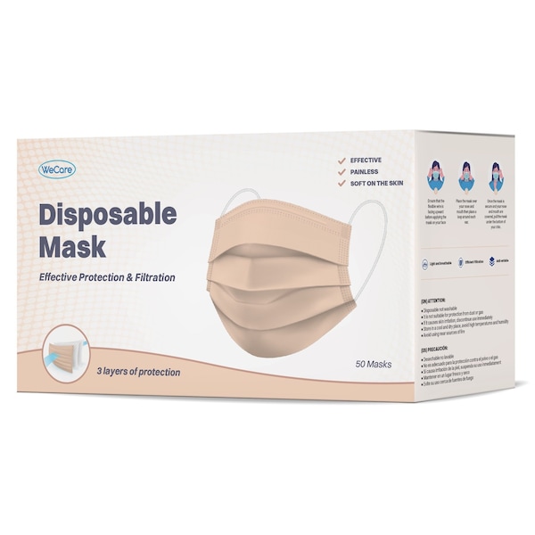 Wecare Disposable Face Mask, 3, Nude, Universal, 50 PK - WMN100023