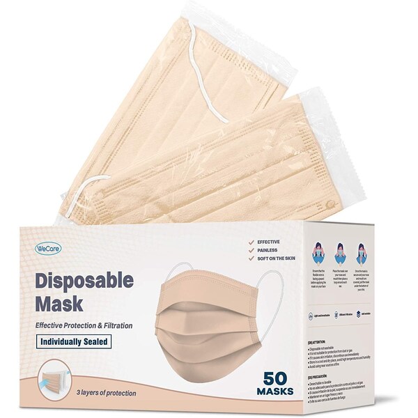 Wecare Disposable Face Mask, 3, Nude, Universal, 50 PK - WMN100023