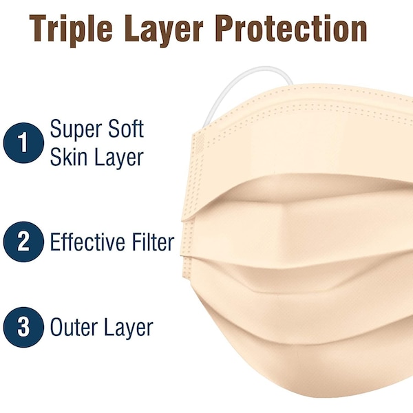 Wecare Disposable Face Mask, 3, Nude, Universal, 50 PK - WMN100023