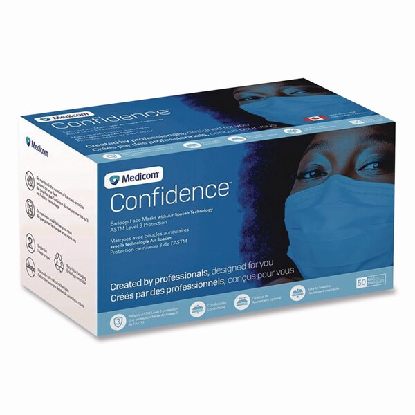 Medicom Three-Ply Disposable Face Mask, Paper, One Size Fits Most, 50PK - 214115/-CAN