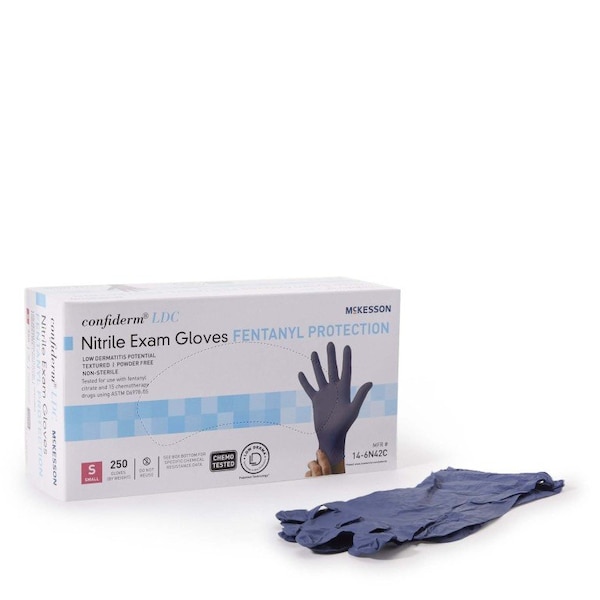 Mckesson Confiderm LDC, Disposable Gloves, Low-Derma Nitrile, Powder-Free, S, 2500 PK, Blue - 14-6N42C