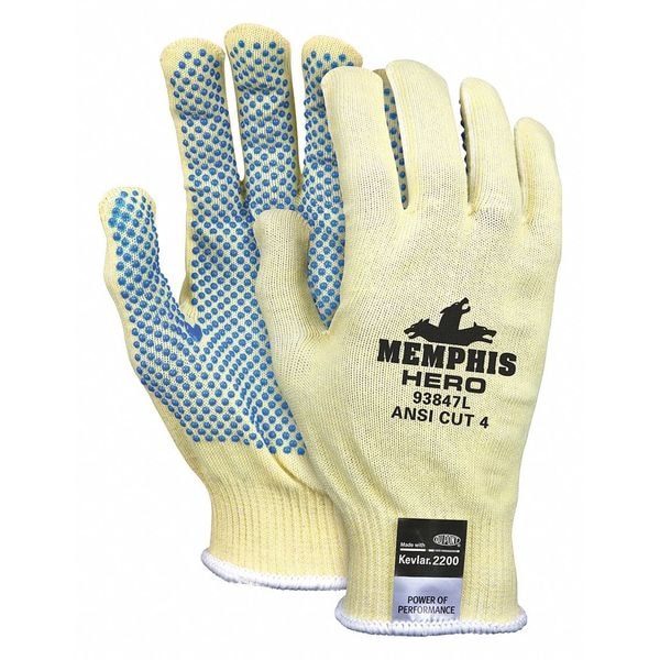 Mcr Safety Cut Resistant Coated Gloves, Cut Level A6 , Dotted , PVC , Dotted , S 1 PR - 93847S