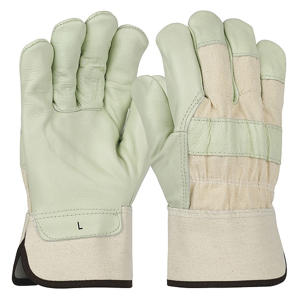 Pip Leather Gloves, Cowhide, Safety Cuff, Wing Thumb, Full Finger, Off-White, L, 12 PK - 5000