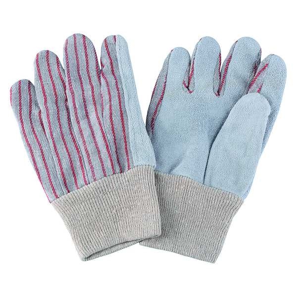 Condor Leather Gloves, Cotton, Knit Cuff, Straight Thumb, Full Finger, Red Striped, L, 1 PR - 1AD97
