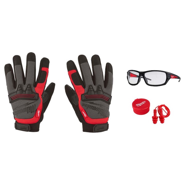Milwaukee Tool Demolition Gloves, EXTRA Glasses AND 3 Pack Reusable Corded Ear Plugs - 48-22-8732, 48-73-2020, 48-73-3151
