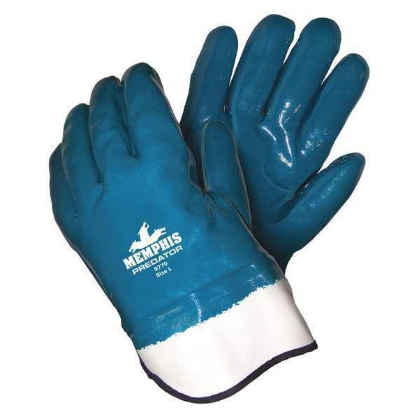Mcr Safety Coated Gloves, Nitrile, Smooth, Full, 0 Abrasion Level, Blue, , L 1 PR - 9770