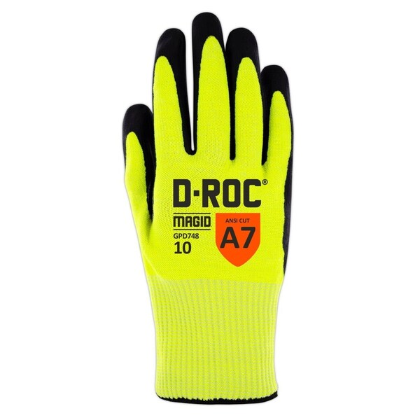 Magid Coated Gloves, Hi-Viz Yellow, 9 - GPD7489