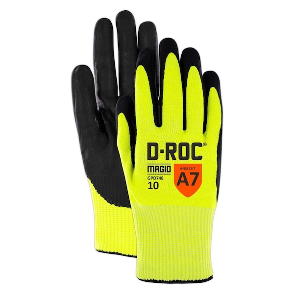 Magid Coated Gloves, Hi-Viz Yellow, 9 - GPD7489
