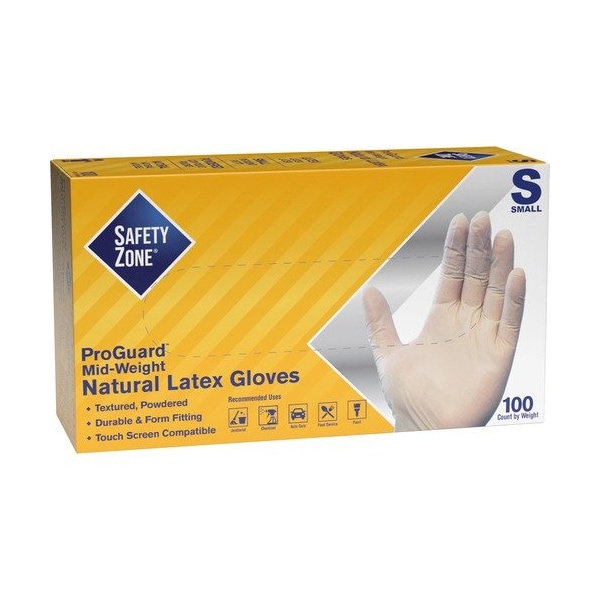 The Safety Zone GRDR-1T, Disposable Gloves, 4 mil Palm, Latex, Powdered, S, 100 PK, Natural - SZNGRDRSM1T