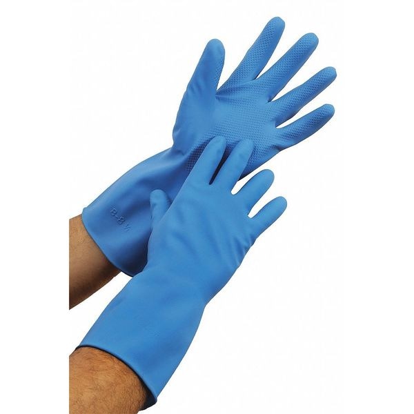 Condor Chemical Resistant Gloves, Latex, 17 mil, 12 in Length, Beaded Cuff, Fish Scale, Blue, 2XL - 48UP40