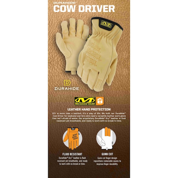 Mechanix Wear Durahide Cow Driver Water-Resistant Leather Work Gloves (XL, Brown) - LDCW-75-011