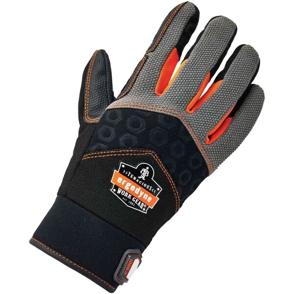 Proflex By Ergodyne Mechanics Impact Gloves, S, Black, Breathable Spandex - 9001
