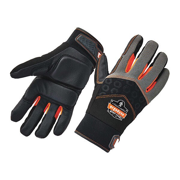 Proflex By Ergodyne Mechanics Impact Gloves, S, Black, Breathable Spandex - 9001