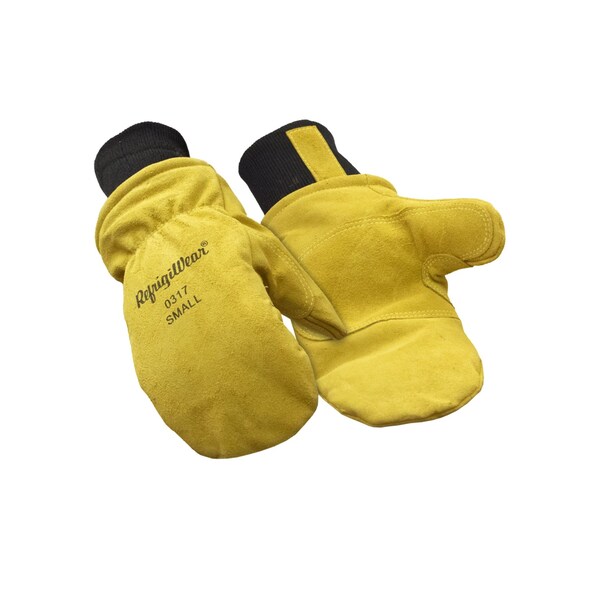 Refrigiwear Mitt Insulated Large, PR, Split Cowhide Leather Palm, Safety with Knit Wrist Cuff, Gold - 0317RGLDLAR
