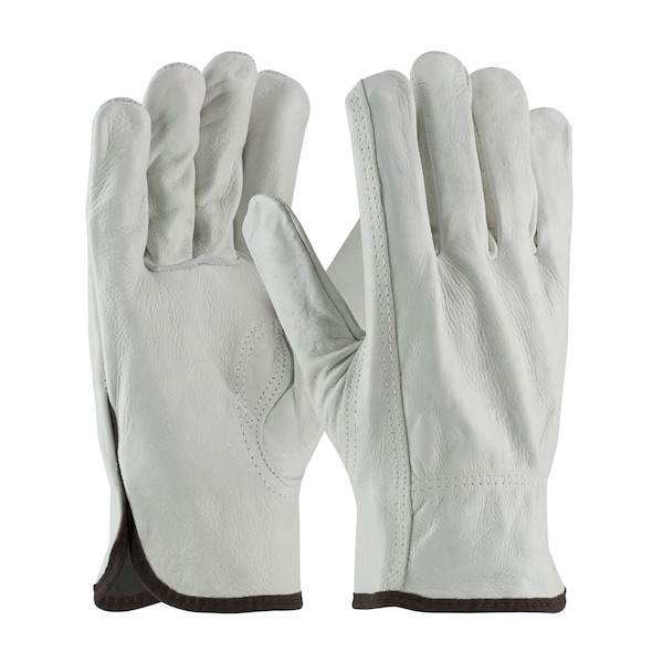 Pip Leather Drivers Gloves, Cowhide, Shirred Slip-On, Keystone Thumb, Gunn Cut, Gray, L 12 PK - 68-163/L
