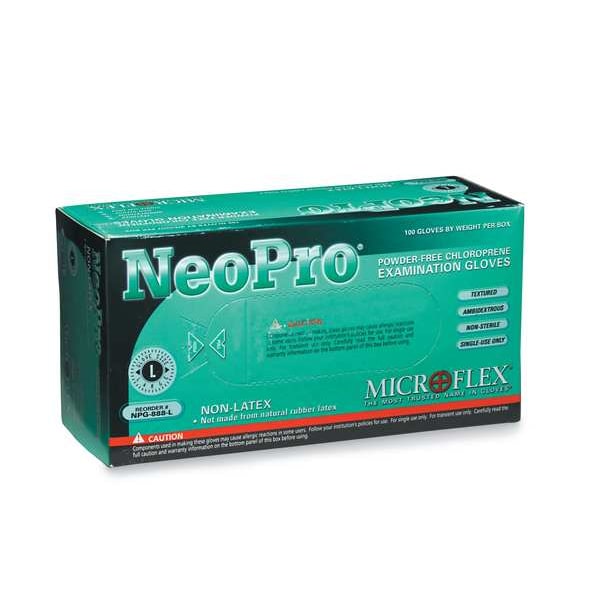 Ansell NPG-888, Disposable Gloves, 5.1 mil Palm, Neoprene, Powder-Free, L (9), 100 PK, Green - NPG-888-L