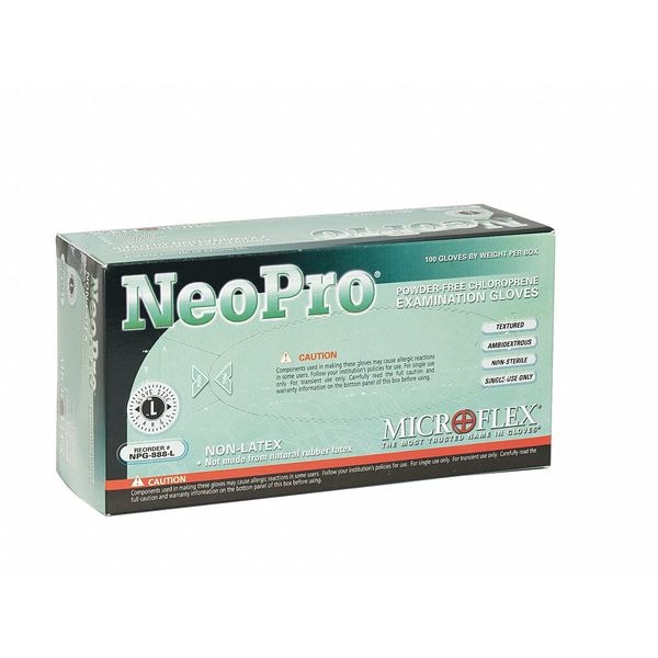 Ansell NPG-888, Disposable Gloves, 5.1 mil Palm, Neoprene, Powder-Free, L (9), 100 PK, Green - NPG-888-L