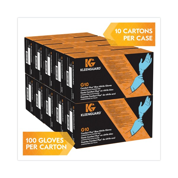Kleenguard G10 Comfort Plus, Disposable Gloves, 4 mil Palm, Nitrile, Powder-Free, M, 1000 PK, Light Blue - 54187