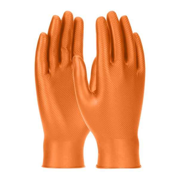 Pip Grippaz Skins, Disposable Gloves, 6 mil Palm, Nitrile, Powder-Free, L ( 9 ), 50 PK, Orange - 67-256/L