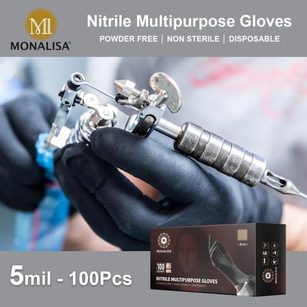 Monalisa Disposable Gloves, 5 mil Palm, Rubber, XL, 1000 PK, Black - MO-BL-1000-XL