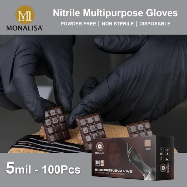 Monalisa Disposable Gloves, 5 mil Palm, Rubber, XL, 1000 PK, Black - MO-BL-1000-XL